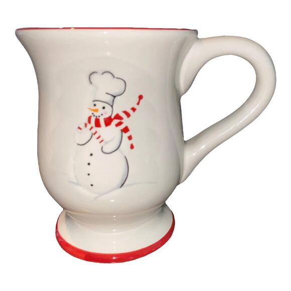 WILLIAMS SONOMA CHRISTMAS SNOWMAN CHEF CERAMIC COFFEE TEA MUG CUP set of 2 - Picture 3 of 7